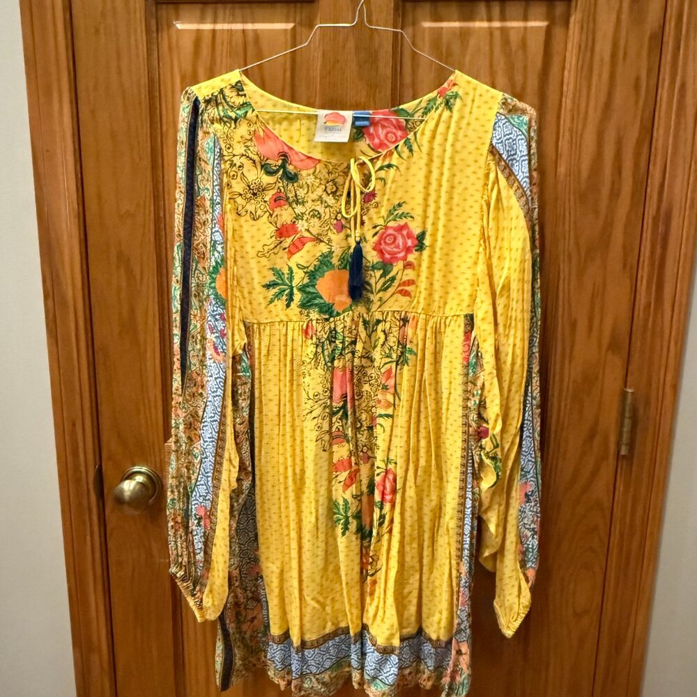 Farm Rio Yellow Floral Print Mini Dress, SZ L